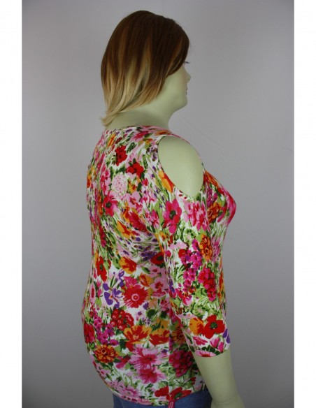 Saco-talla-grande-XL-estampado-de-flores-manga-3/4-para-mujer -gordita-ROZ\u0026ALI-R0485