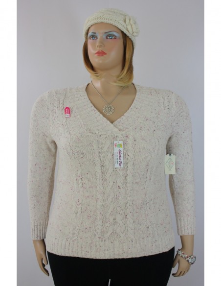 saco jaspeado talla grande gordita 2X beige cuello cerrado Colombia R050 1.JPG