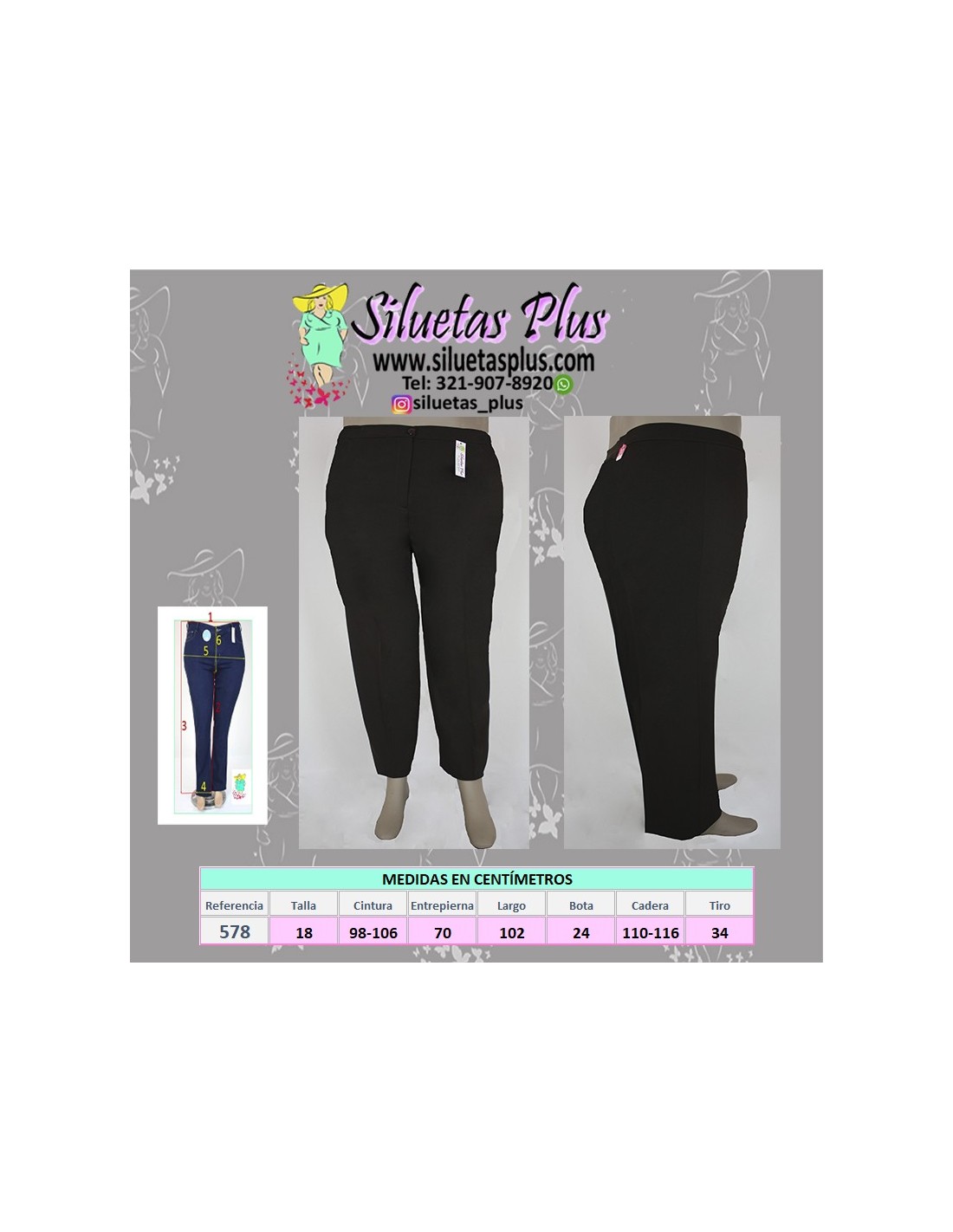 Pantalon-talla-grande-18-café-en-tela-bota-recta-con-cadera-ajustable-R0578