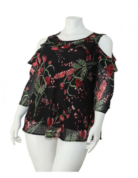 blusa talla grande gorditas hombros descubiertos negra flores rojas manga 3XL 901 LI.jpg