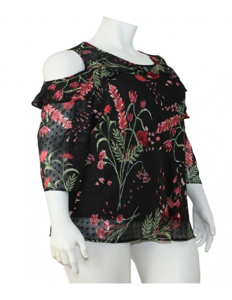 blusa talla grande gorditas hombros descubiertos negra flores rojas manga 3XL 901 LD.jpg