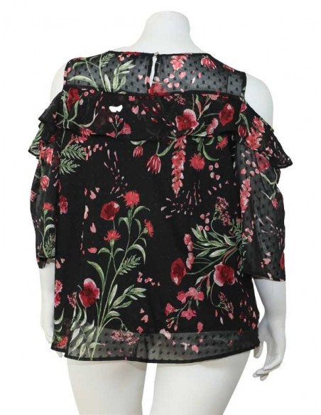 blusa talla grande gorditas hombros descubiertos negra flores rojas manga 3XL 901 A.jpg
