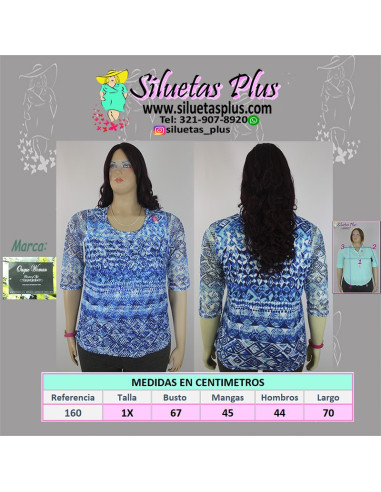 Blusa-talla-grande-XL-azul-manga-3/4-R0160