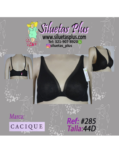 Brassier-talla-grande-44D-busto-pesado-sexi-negro-escote-profundo-R0285