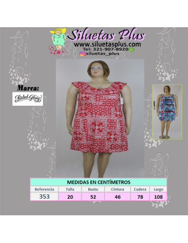 Vestido-talla-grande-XL-rojo-estampado-vaporoso-con-peto-manga-cisa-R0353