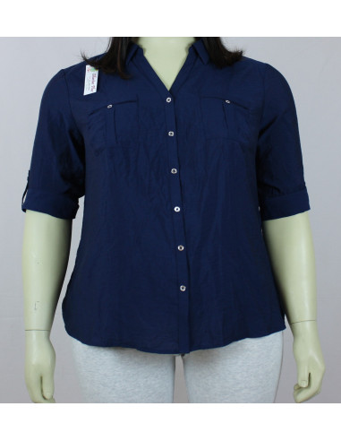 Blusa-talla-grande-3XL-azul-oscuro-de-apuntar-manga-recogida-dressbarn-R0365
