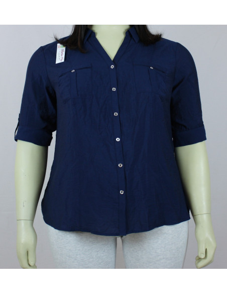 Blusa-talla-grande-3XL-azul-oscuro-de-apuntar-manga-recogida-dressbarn-R0365