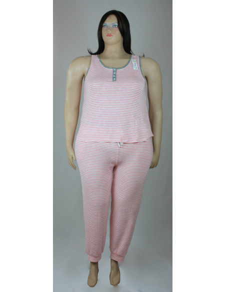 Pijama-talla-grande-2XL-pantalón-y-blusa-manga-cisa-rosada-R0379