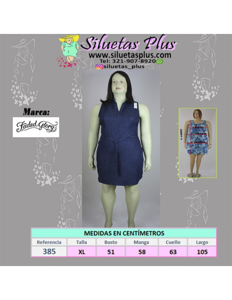 Vestido-talla-grande-XL-en-jean-manga-cisa-cuello-V-con-cordon-ajustable-R0385