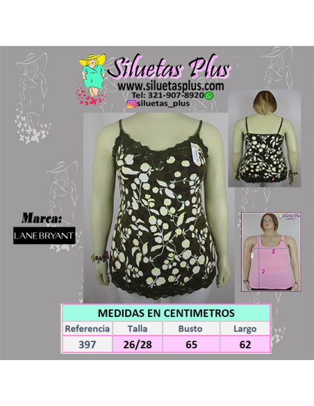 Blusa-talla-grande-4XL-de-tiras-verde-militar-encaje-estampado-floral-R0397