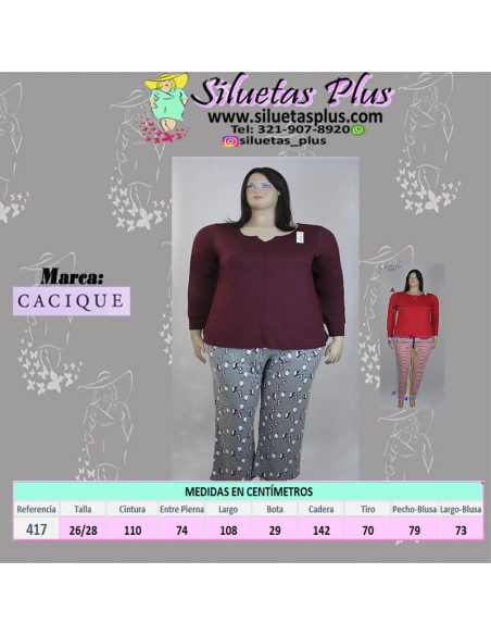 Pijama-talla-grande-4XL-vinotinto-con-pantalón-manga-larga-R0417