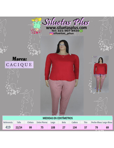 Pijama-talla-grande-3XL-roja-con-pantalón-manga-larga-R0419