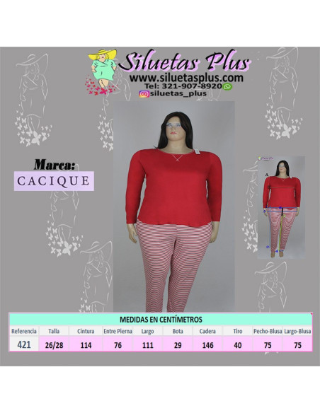 Pijama-talla-grande-4XL-roja-con-pantalón-manga-larga-R0421