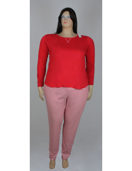 Pijama-talla-grande-4XL-roja-con-pantalón-manga-larga-R0421