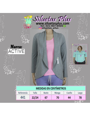 Blazer-talla-grande-3XL-gris-algodón-para-mujer-gordita-R0441