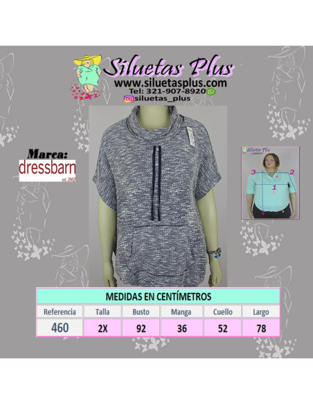 Saco-talla-grande-2XL-gris-jaspeado-con-blanco-manga-corta-para-mujer-gordita-marca-DRESSBARN-R0460