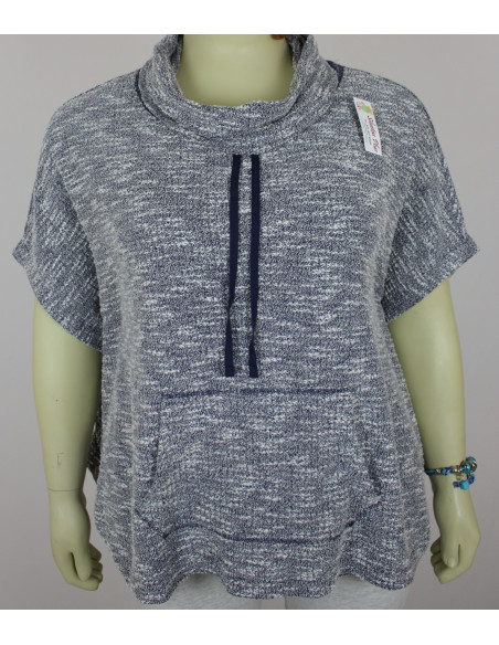 Saco-talla-grande-2XL-gris-jaspeado-con-blanco-manga-corta-para-mujer-gordita-marca-DRESSBARN-R0460