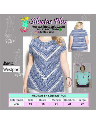 Blusa-talla-grande-XL-tonos-azules-manga-corta-marca-DRESSBARN-R0466