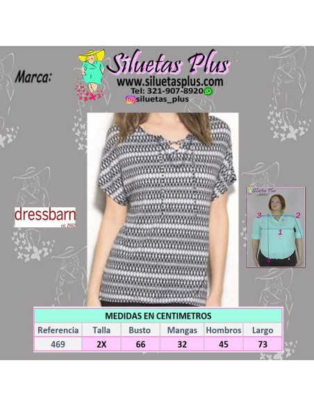 Blusa-talla-grande-2XL-estampada-manga-corta-para-mujer-gordita-marca-DRESSBARN-R0469