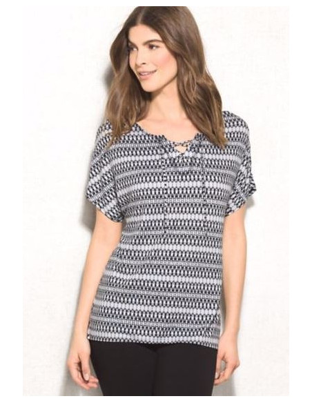Blusa-talla-grande-2XL-estampada-manga-corta-para-mujer-gordita-marca-DRESSBARN-R0469