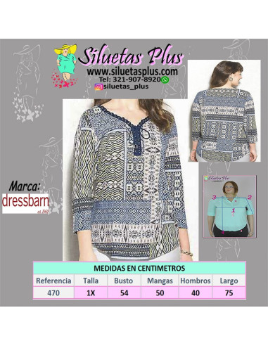 Blusa-talla-grande-XL-estampada-manga-3/4-marca-DRESSBARN-R0470