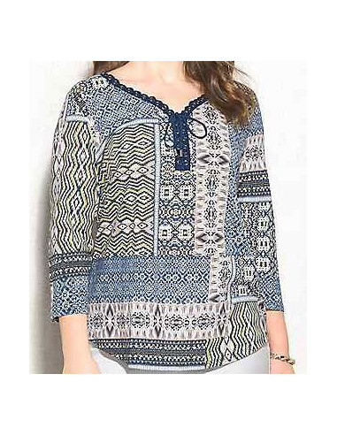 Blusa-talla-grande-XL-estampada-manga-3/4-marca-DRESSBARN-R0470