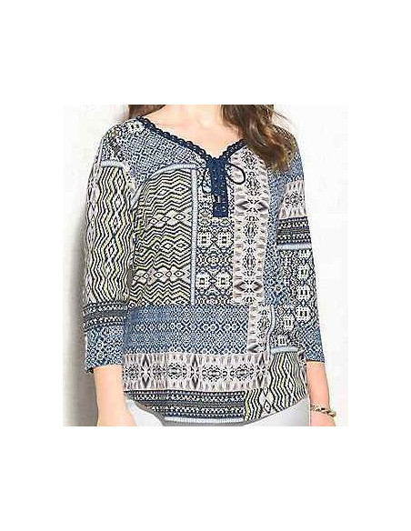 Blusa-talla-grande-XL-estampada-manga-3/4-marca-DRESSBARN-R0470