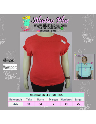 Blusa-talla-grande-XL-anaranjada-manga-corta-para-mujer-gordita-WESTPORT-R0476