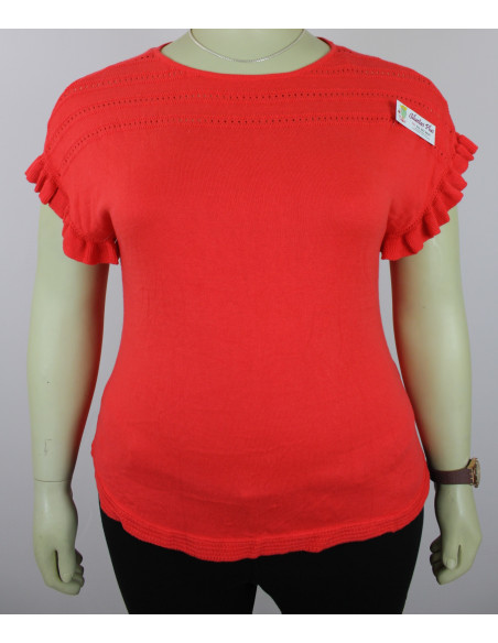 Blusa-talla-grande-XL-anaranjada-manga-corta-para-mujer-gordita-WESTPORT-R0476