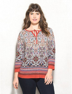 Blusa-talla-grande-2XL-tonos-naranja-estampada-manga-3/4-para-mujer-gordita-DRESSBARN-R0479 2