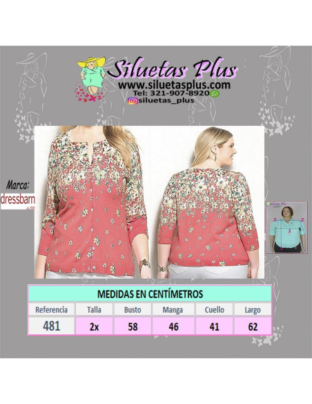 Saco-talla-grande-2XL-naranja-con-flores-manga-3/4-para-mujer-gordita-DRESSBARN-R0481