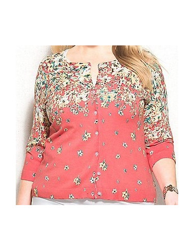 Saco-talla-grande-2XL-naranja-con-flores-manga-3/4-para-mujer-gordita-DRESSBARN-R0481
