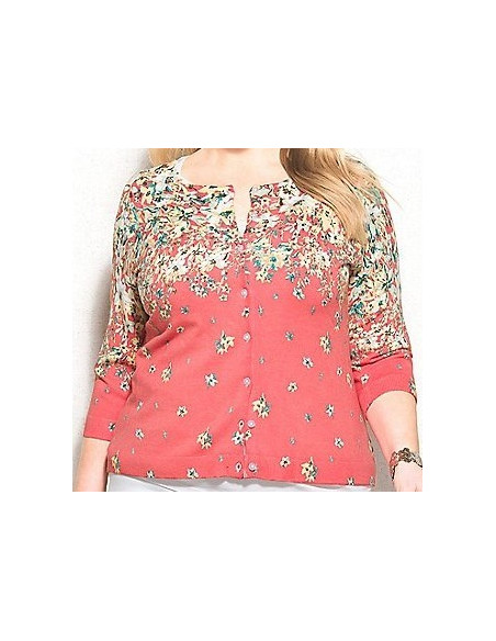 Saco-talla-grande-2XL-naranja-con-flores-manga-3/4-para-mujer-gordita-DRESSBARN-R0481