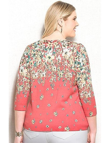 Saco-talla-grande-2XL-naranja-con-flores-manga-3/4-para-mujer-gordita-DRESSBARN-R0481
