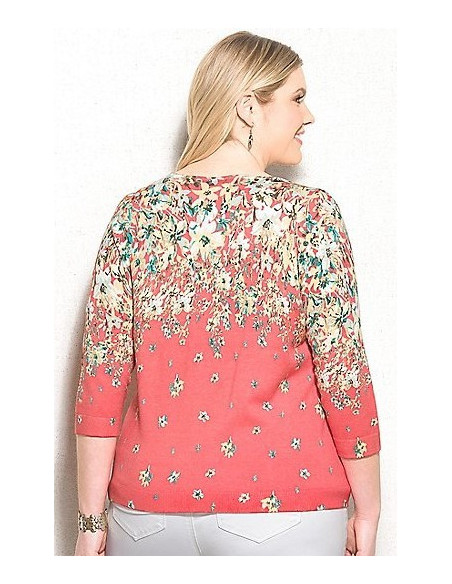 Saco-talla-grande-2XL-naranja-con-flores-manga-3/4-para-mujer-gordita-DRESSBARN-R0481