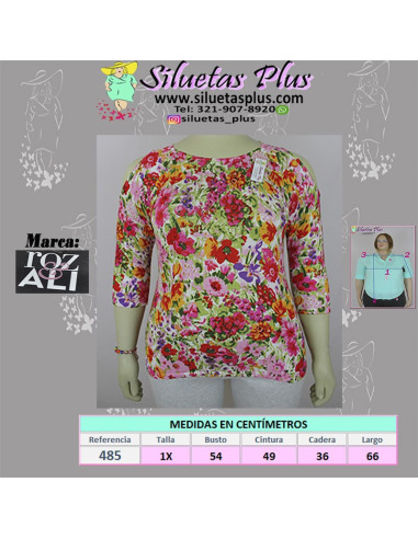 Saco-talla-grande-XL-estampado-de-flores-manga-3/4-para-mujer-gordita-ROZ&ALI-R0485