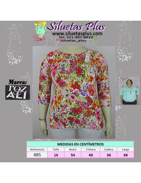 Saco-talla-grande-XL-estampado-de-flores-manga-3/4-para-mujer-gordita-ROZ&ALI-R0485