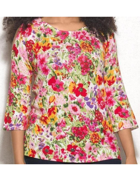 Saco-talla-grande-XL-estampado-de-flores-manga-3/4-para-mujer-gordita-ROZ&ALI-R0485