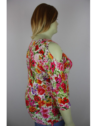 Saco-talla-grande-XL-estampado-de-flores-manga-3/4-para-mujer-gordita-ROZ&ALI-R0485