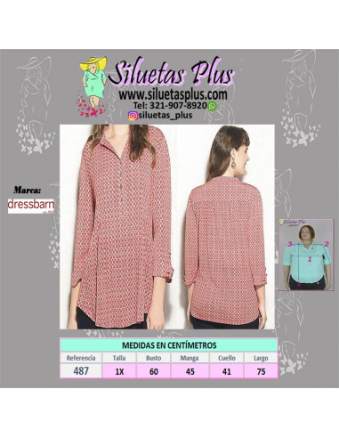 Blusa-talla-grande-XL-anaranjada-estampada-para-mujer-gordita-DRESSBARN-R0487