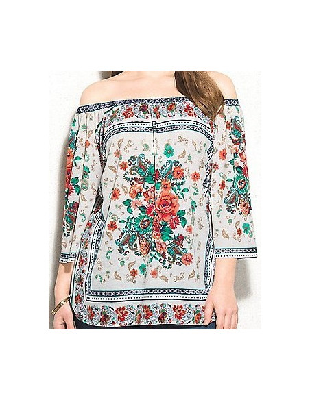 Blusa-talla-grande-XL-estampada-de-flores-cuello-bandeja-manga-3/4-WESTPORT-R0488