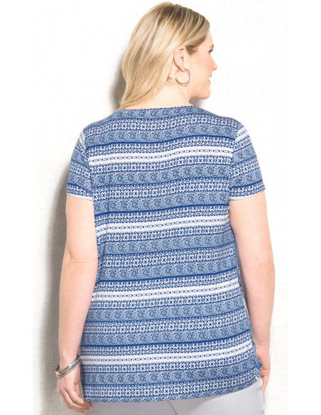 Blusa-talla-grande-3XL-tonos-azules-manga-corta-marca-DRESSBARN-R0496