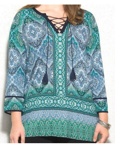 Blusa-talla-grande-3XL-tonos-verdes-manga-3/4-para-mujer-gordita-DRESSBARN-R0497