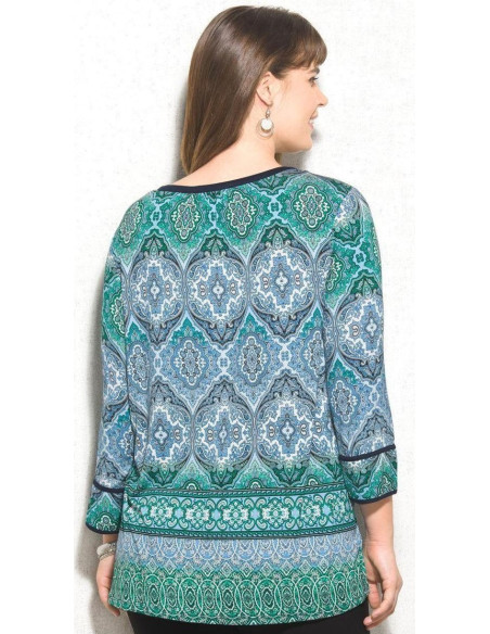 Blusa-talla-grande-3XL-tonos-verdes-manga-3/4-para-mujer-gordita-DRESSBARN-R0497