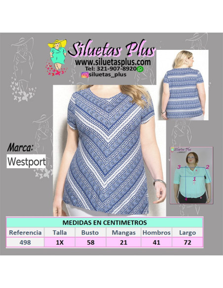 Blusa-talla-grande-XL-tonos-azules-manga-corta-marca-DRESSBARN-R0498