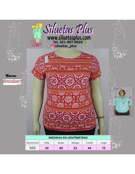 Blusa-talla-grande-2XL-tonos-naranja-manga-corta-marca-DRESSBARN-R0501