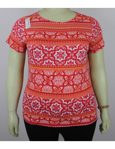 Blusa-talla-grande-2XL-tonos-naranja-manga-corta-marca-DRESSBARN-R0501