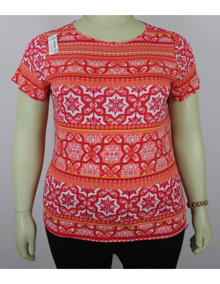 Blusa-talla-grande-2XL-tonos-naranja-manga-corta-marca-DRESSBARN-R0501
