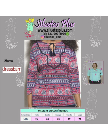 Blusa-talla-grande-2XL-tonos-rojos-manga-3/4-DRESSBARN-R0502