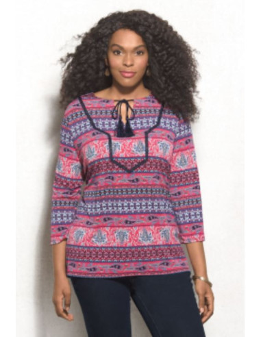 Blusa-talla-grande-2XL-tonos-rojos-manga-3/4-DRESSBARN-R0502